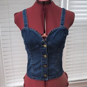 NWT Bebe Small Denim Corset Top Smocked Back Y2K 90s Bustier Tank Top Western